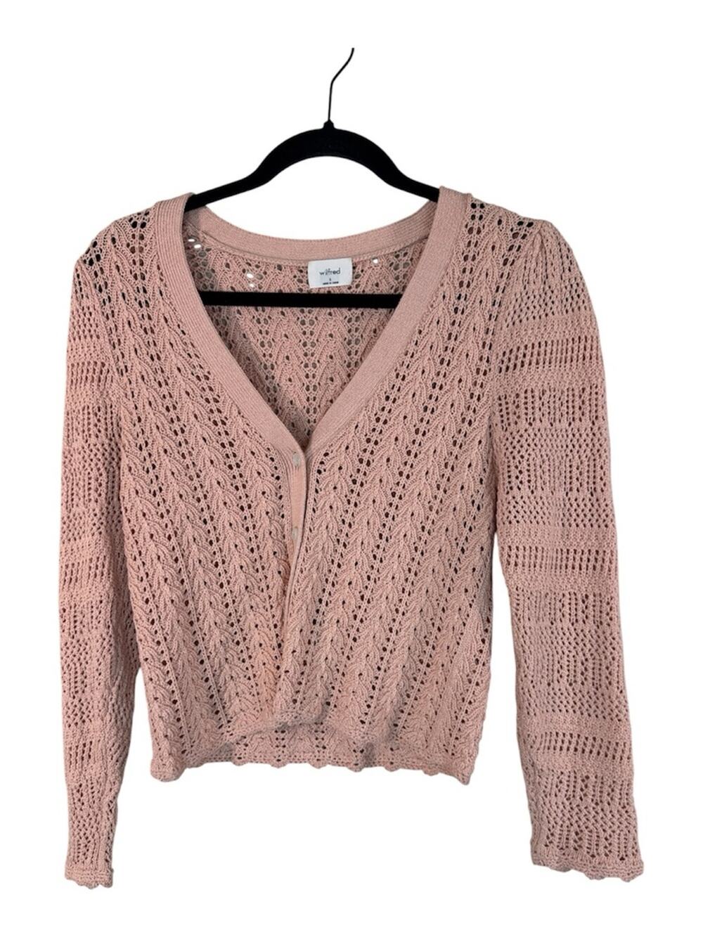 Wilfred Pink Crochet Cardigan Sweater Womens S Aritzia Girly Coquette Barbie